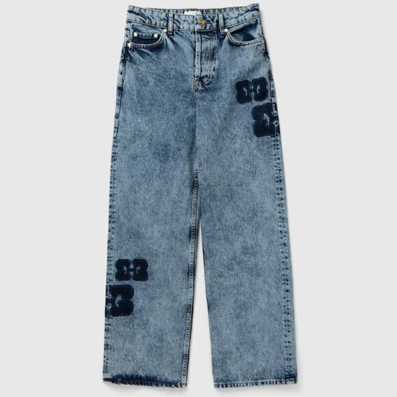Ganni Patch Izey Wide Leg Jeans - Picture 1 of 14